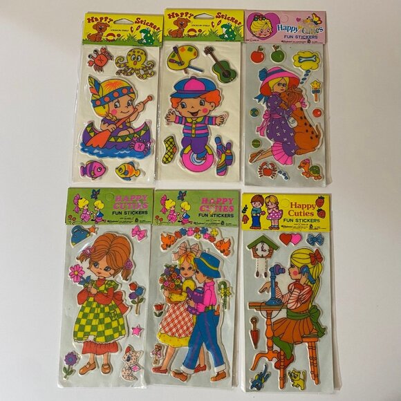 Vintage Happy Stickers & 1976 Imperial Happy Cuties Puffy Fun Stickers Set Of 12 - Picture 6 of 11